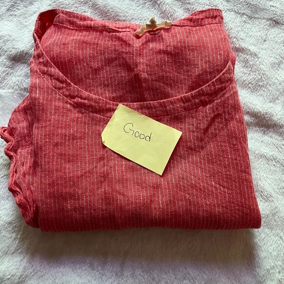 Eileen Fisher Petite Womens Crinkled Red Striped Linen Tunic Top PM Relaxed Fit - Picture 9 of 9